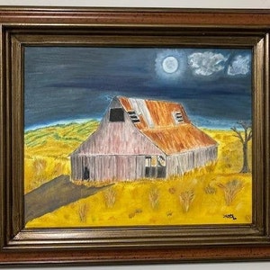 Barn Under Full Moon Original Oil painting