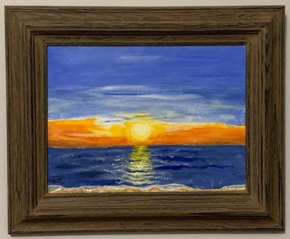 夕日 油絵 油絵 油彩 油彩画 絵 絵画 ピンクの夕焼け HIROSHI1990