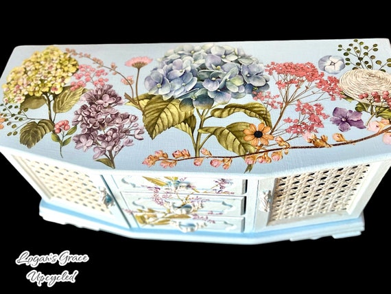 Large, Vintage, Hand Painted, Blue, Jewelry Box, … - image 9