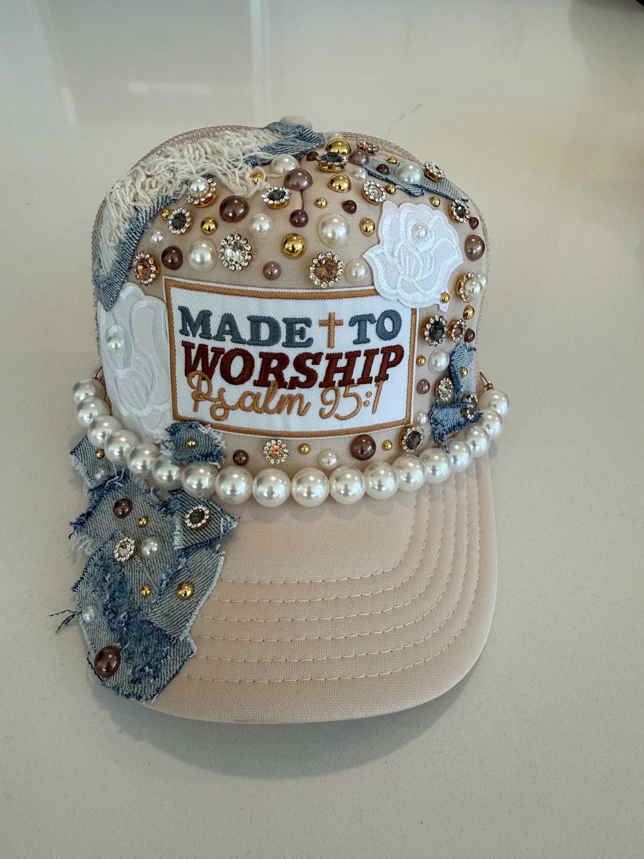 Customized Trucker Junk Hat CD Embellished Patch Cap in White & Black Glam Junk Trucker Hats – GlamChasyn Boutique main image 3