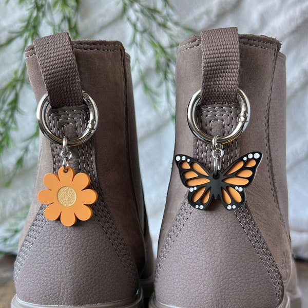 ONE Flower or Butterfly Boot Charm, Pull Loop Charm, Shoe and Bag Charms, Boot or Sneaker Clip, Acrylic Keychain (not a pair)