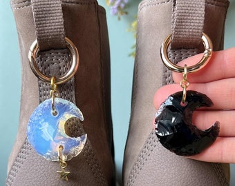 Sichel Kristall Mond Boot Anhänger, Zugschlaufe Tab Schuhschmuck, Schuh und Taschen Dekoration (kein Paar)