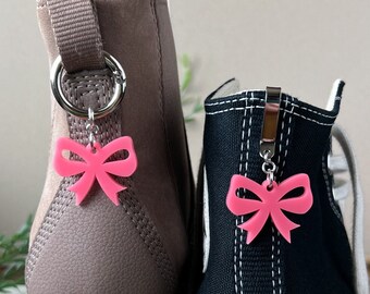 ONE Coquette Pink Bow Boot Charm Shoe Clip Accessory | Pull Loop, Shoe Charm, High Top Sneaker and Boot Clip, Acrylic Keychain (not a pair)
