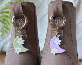 ONE Flower Moon Boot Charm, Pull Loop Charm, Shoe and Bag Charms, Boot or Sneaker Clip, Acrylic Shoe Keychain (not a pair)