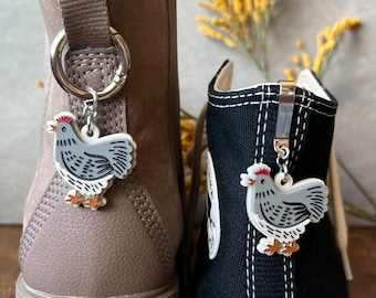 ONE Gray Hen Chicken Boot Charm Shoe Clip Accessory | Pull Loop, Shoe Charm, High Top Sneaker and Boot Clip, Acrylic Keychain (not a pair)