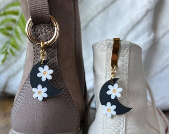 ONE Flower Moon Boot Charm Shoe Clip Accessory | Pull Loop, Shoe Charm, High Top Sneaker and Boot Clip, Acrylic Shoe Keychain (not a pair)