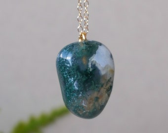 Moss Agate Crystal Necklace in 14k Gold Filled 18 inches (sold as is)