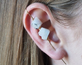 Moonstone Crystal Ear Pin, Cartilage Crystal Ear Crawler, Gold Filled or Sterling Silver