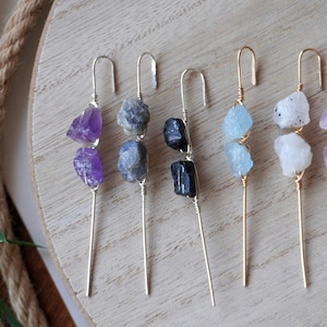 Crystal Ear Pins, Cartilage Ear Crawler, Gold Filled Sterling Silver | Amethyst, Black Tourmaline, Moonstone, Labradorite, Aquamarine