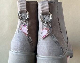 SET | Split Heart Boot Charms, BFF Best Friend, Pull Loop Charms, Shoe and Bag Charms, Boot or Sneaker Clip, Acrylic Keychain Shoe Accessory