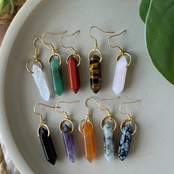 PAIR | Vertical Crystal Point Earrings, Choose Your Crystals