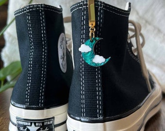 ONE Emerald Starry Moon with Clouds Shoe Clip, Shoe Charm, High Top Sneaker or Boot Clip, Acrylic Keychain Shoe Accessory (not a pair)