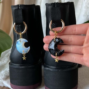 ONE Crescent Moon Boot Charm, Pull Loop Charm, Shoe and Bag Charms, Boot or Sneaker Clip, Crystal Keychain (not a pair)