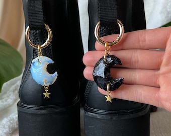 ONE Crescent Moon Boot Charm, Pull Loop Charm, Shoe and Bag Charms, Boot or Sneaker Clip, Crystal Keychain (not a pair)