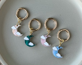 ONE Moon with Clouds Boot Charm, Pull Loop Charm, Shoe and Bag Charms, Boot or Sneaker Clip, Acrylic Keychain (not a pair)