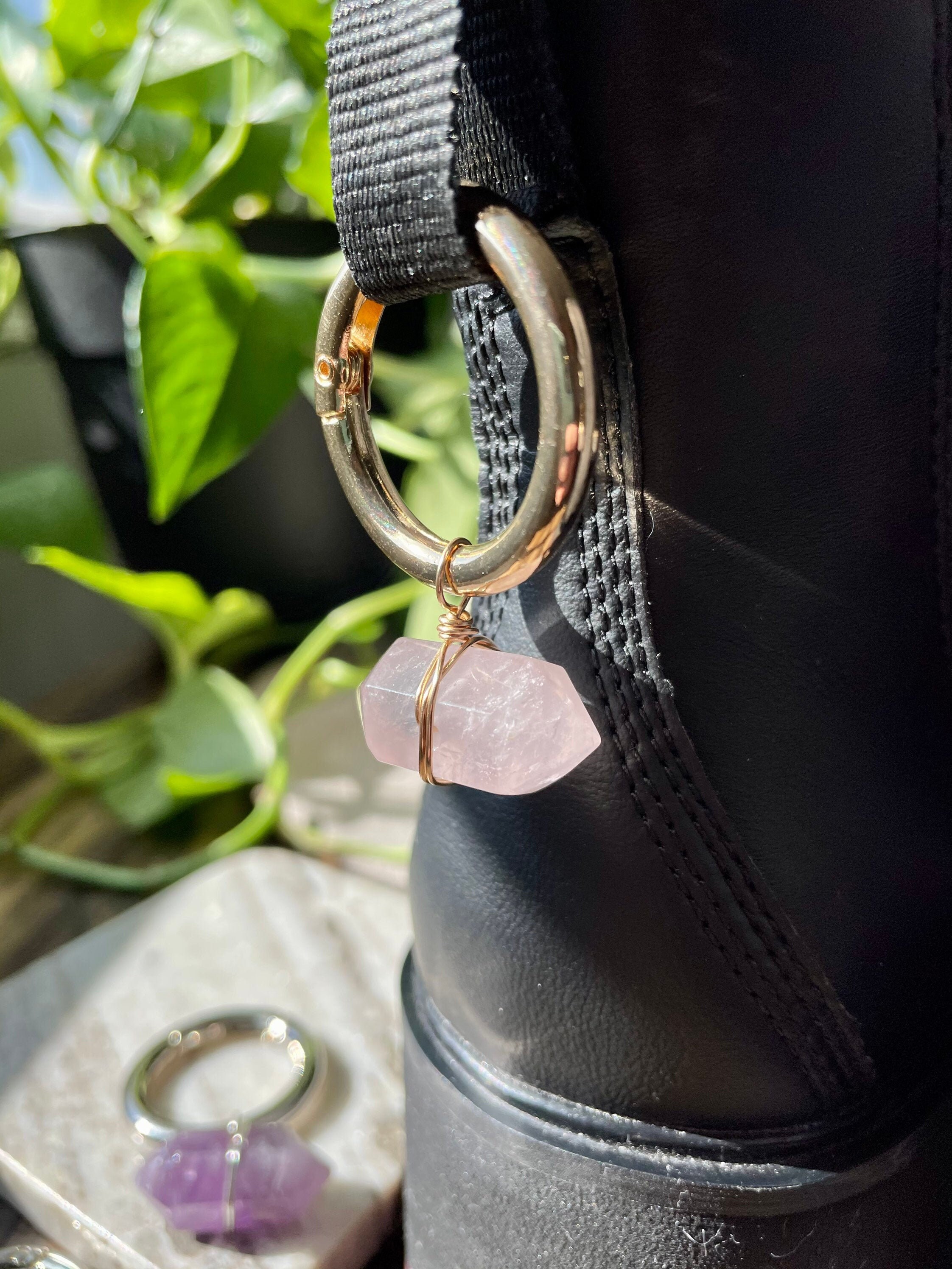 Rose Quartz Boot Charms, Pull Loop Ring Charms, Double Terminated Cry…