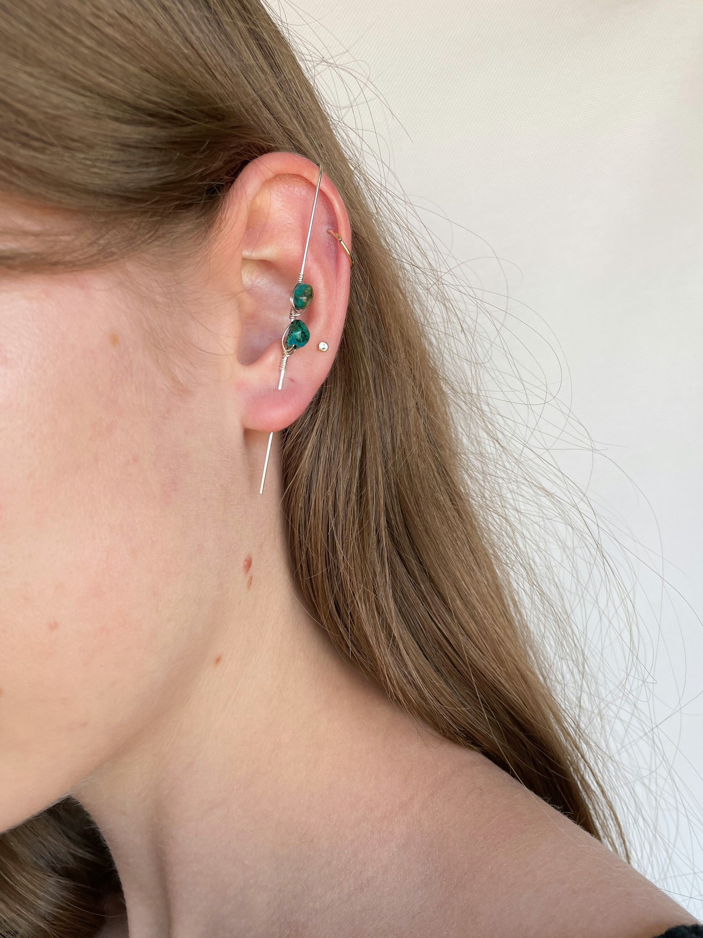 Chrysocolla Ear Pin Cuff Curated Crystal Ear Piercings Etsy