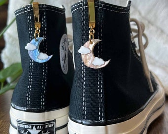 ONE Moon with Clouds Shoe Clip, Shoe Charm, High Top Sneaker or Boot Clip, Acrylic Keychain Shoe Accessory (not a pair)