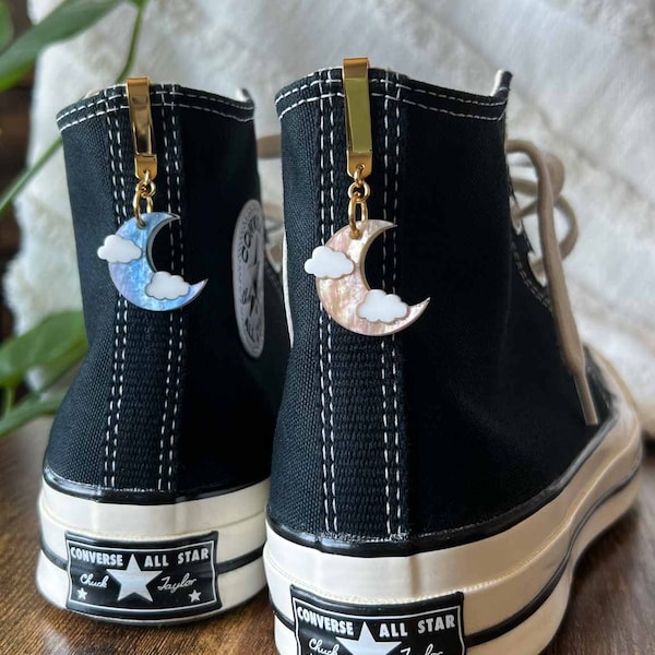 ONE Moon with Clouds Shoe Clip, Shoe Charm, High Top Sneaker or Boot Clip, Acrylic Keychain Shoe Accessory (not a pair)