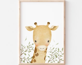 Watercolor Woodland Animal Prints, Giraffe Nursery Wall Art Print, Giraffe Poster, Digital Nursery Art, Playroom Print, Baby Shower Gift