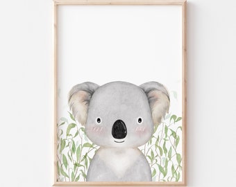 Watercolor Woodland Animal Prints, Baby Koala Nursery Wall Art Print, Koala Poster, Digital Nursery Art, Playroom Print, Baby Shower Gift