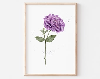 Watercolor Flower Print, Purple Flower Painting, Print Artwork, Home Decor Gift, Digital Download, Printable Wall Art, Living Room Wall Art