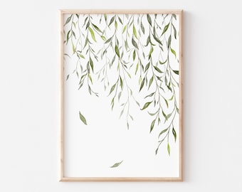 Hanging plant poster, Watercolor botanical wall art, leaf print, Home deco, Living room print,  Digital download, Greenery,