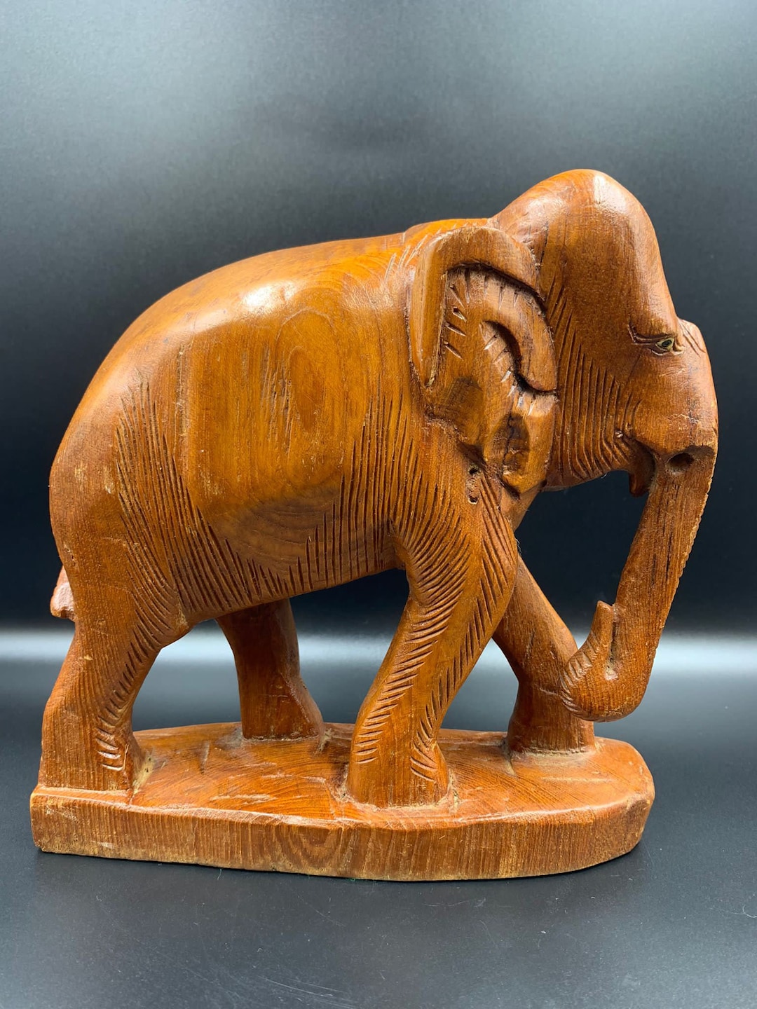 Vintage Hand Carved Wooden Sculpture of Elephant in a Walking Posture ...