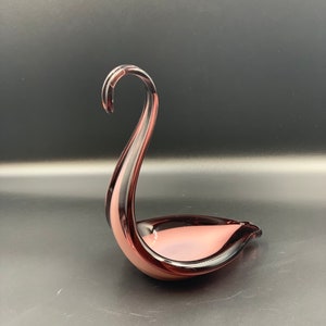 Vintage Hand blown Freeform Murano Sommerso Style Lavender and Mauve Swan Art Glass Sculpture