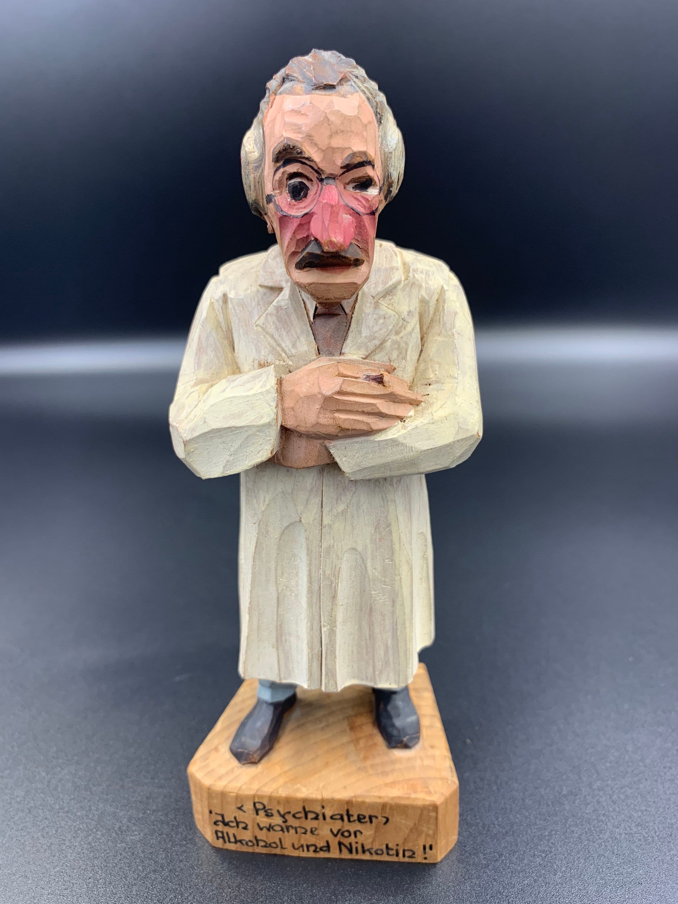 Vintage German Wooden Hand Carved Psychiatrist Doctor Figurine by