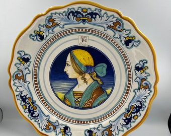 Italian platter by Ceramica Nova Deruta ~ Women Profile Portrait ~ Majolica Platter Plate Dish