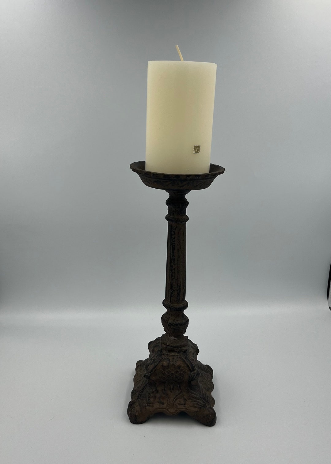 Rustic Cast Iron Pillar Candle Holder, Distress Cast Iron Pillar Candle