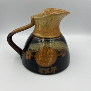 Vintage Handcrafted Studio Art Pottery PITCHER Signed by Artist SK Black Rust Glaze / Studio art pottery Ceramic pitcher