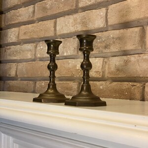 Vintage Brass CandleSticks Set Of 2, Made In India, Stepped Octagon Base, 5” Taper Candleholder, Classic Colonial Brass Decor