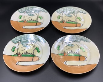 Vintage 1950’s Hand painted Japanese Porcelain Lustreware Dessert Plate Set Of 4