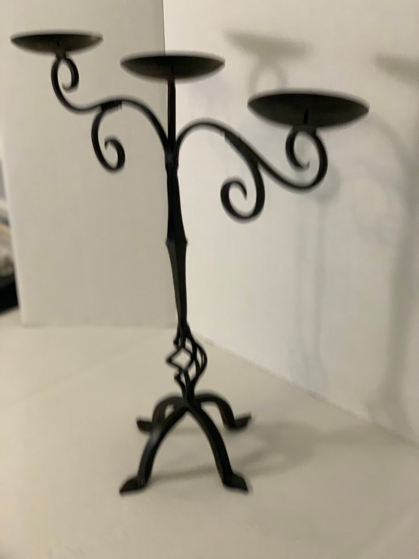 Black wrought iron 3 candle holder candelabrum Etsy