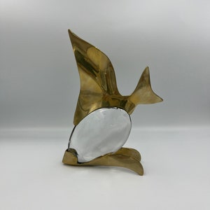 Mid Century Modern Glass Fish Sculpture with metal accents