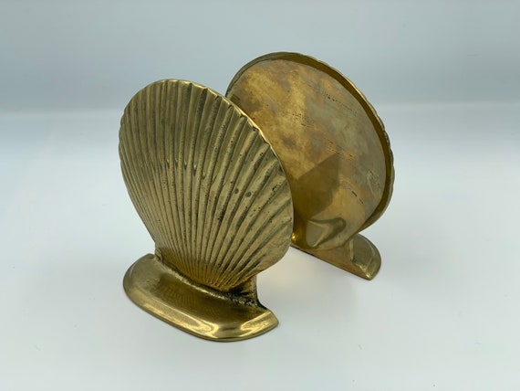 Vintage Solid Brass Seashell Bookends Set of Two 
