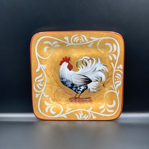 Geoffrey Allen Golden White Rooster Decorative Plate By Certified International Discontinued
