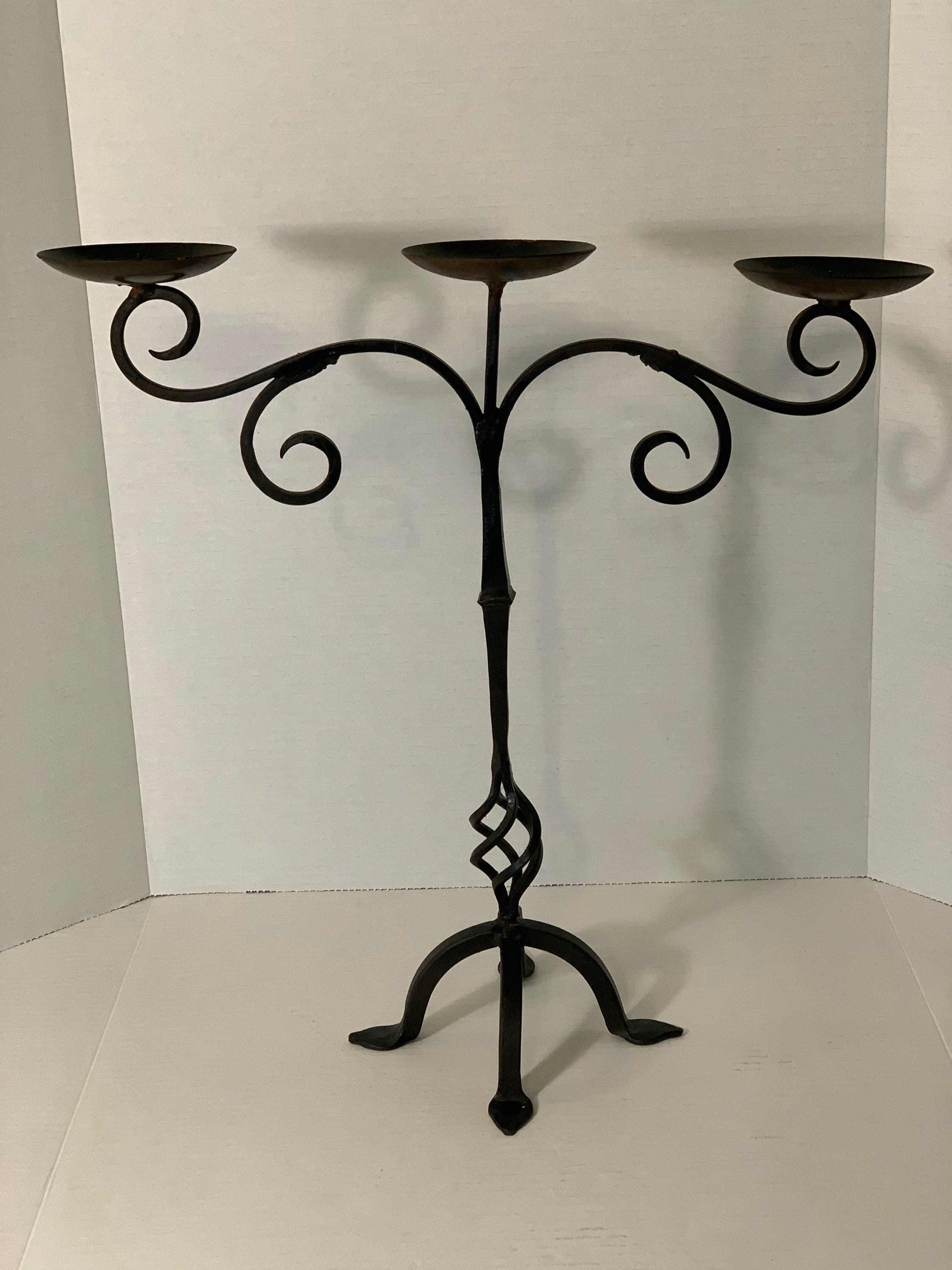 Black wrought iron 3 candle holder candelabrum Etsy