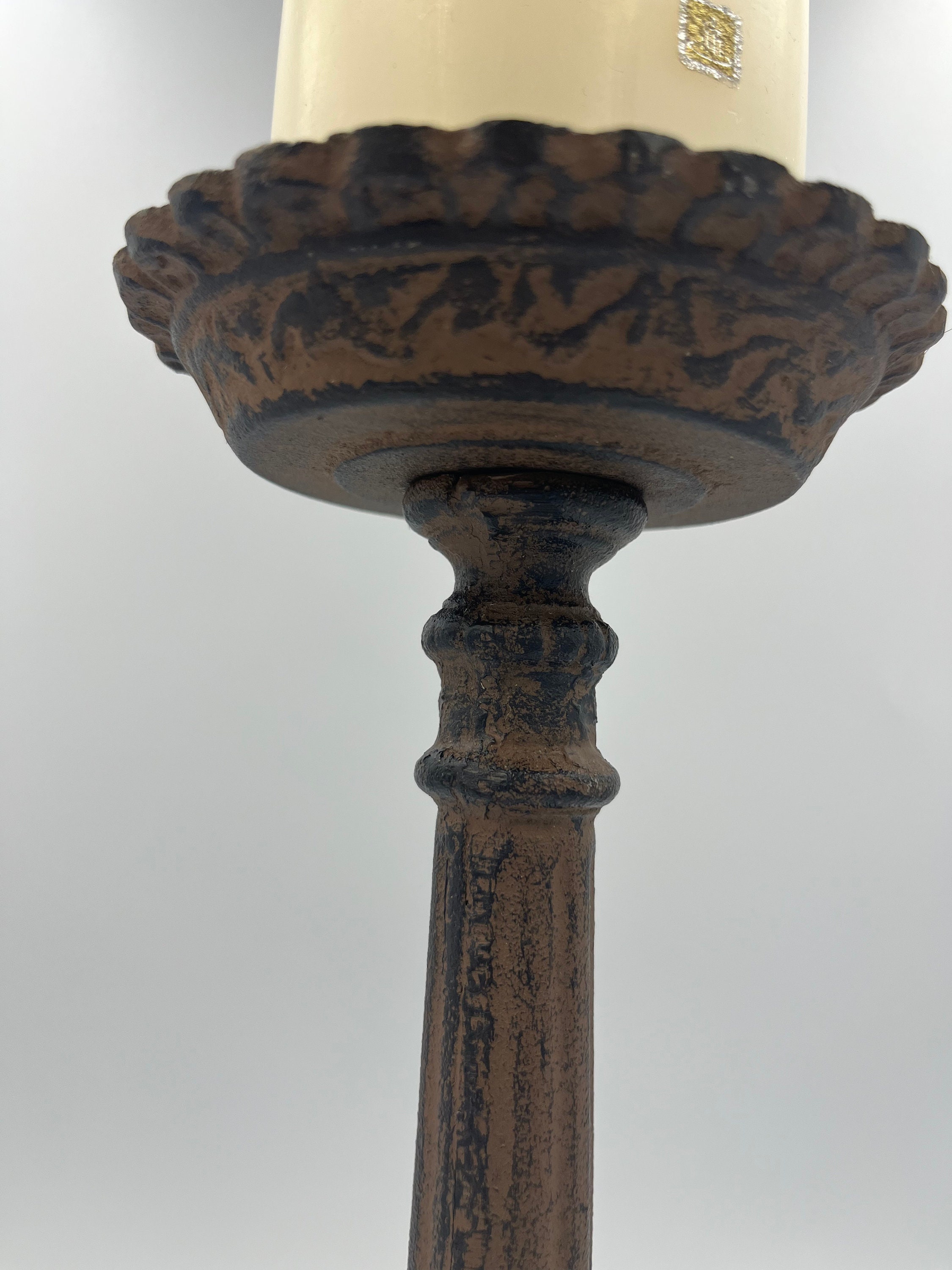 Rustic Cast Iron Pillar Candle Holder, Distress Cast Iron Pillar Candle