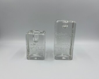 1970s Arkipelago Glass Icicle Candle Holder Set Made in Finland for Ittala Designed by Timo Sarpaneva