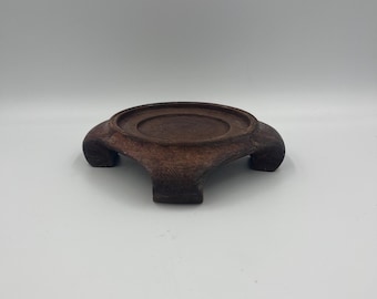 Vintage Chinese Hand Carved Wooden 5” Vase, Jar, Bowl, Candle Stand Pedestal