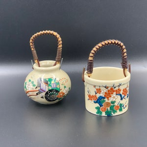Vintage Japanese Miniature Kurani Hand Painted Porcelain Base And Bucket By Lego