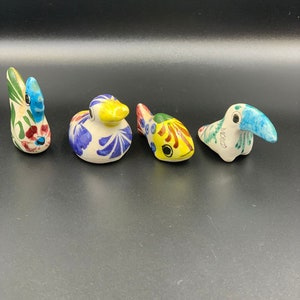 Authentic Vintage Mexican Talavera Pottery Miniature bird, duck, toucan and fish Figurines