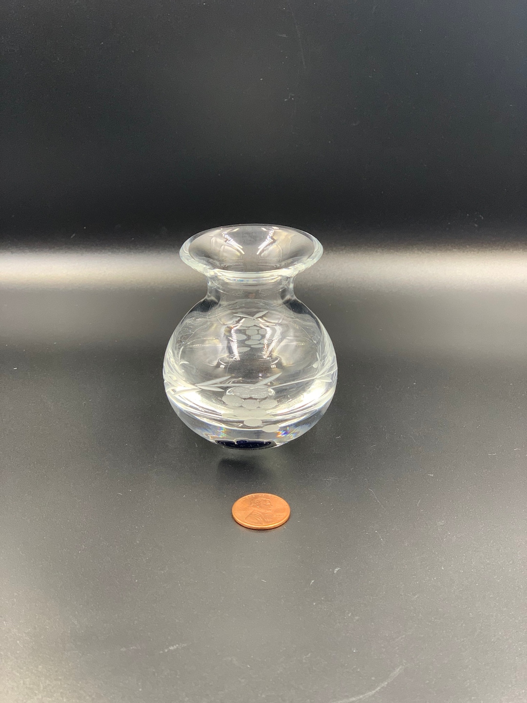 Duiske Irish Handcut Glass Miniature Vase Grapevine Pattern Vintage