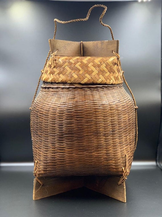 Artisan made Vintage Thai Natural bamboo wicker basket