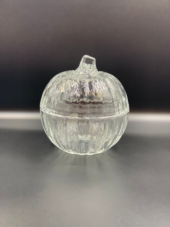 Vintage Clear Glass Pumpkin Candy Jar With Lid by L.E. Smith Etsy