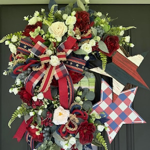 Patriotic Wreath for Front Door, Fourth of July Decor, Memorial Day Wreath, Fourth of July Wreath, Patriotic Star Wreath, Patriotic Wreath