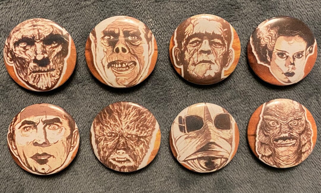 Monster Button Designs Vintage Monsters - 1” Buttons! 8- PACK!! - Etsy